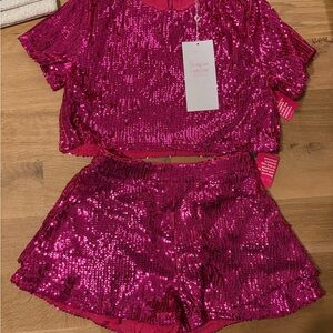 Buddy Love Pink Sequin Blouse and Short Set